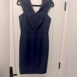 Sophisticated Midnight Blue Knee Length Dress with Lace capped sleeves / Size 4